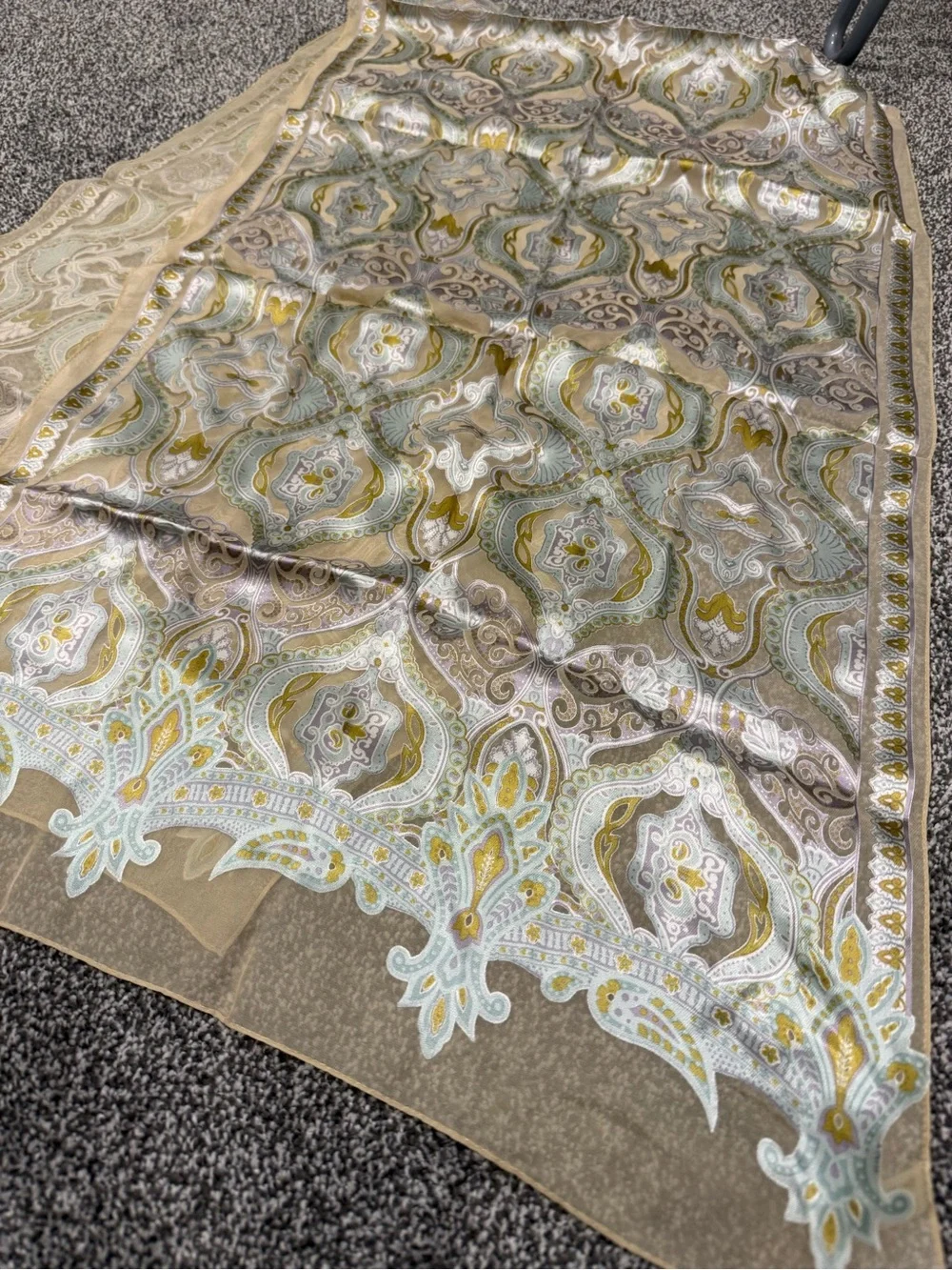 Vintage Ornate Silk Scarf in Champagne